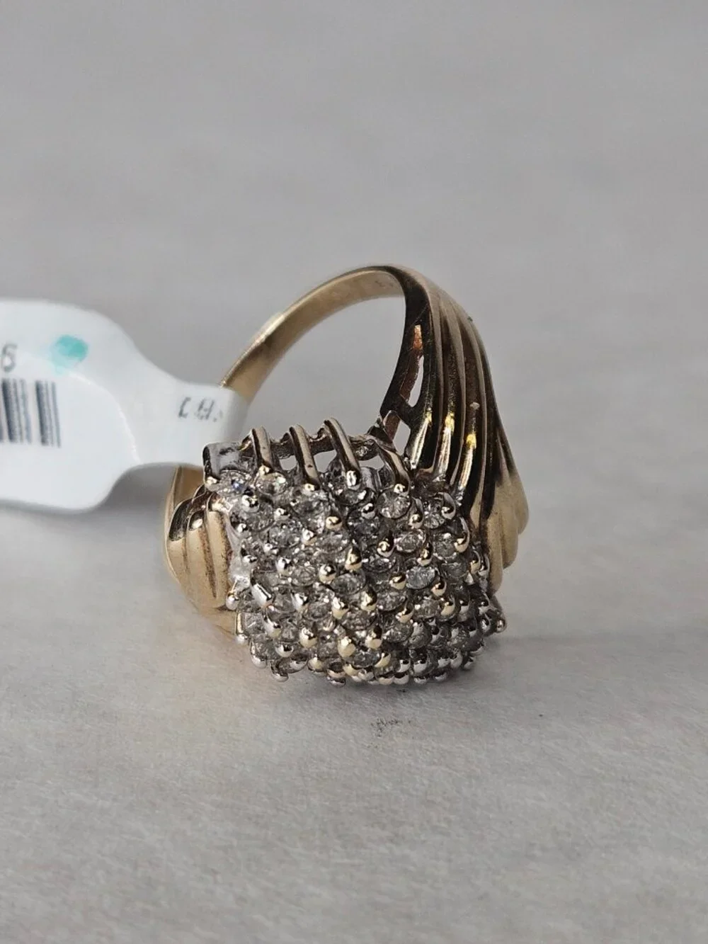 10K Yellow Gold Diamond Large Marquise Shaped Cocktail Cluster Ring Size 7.25